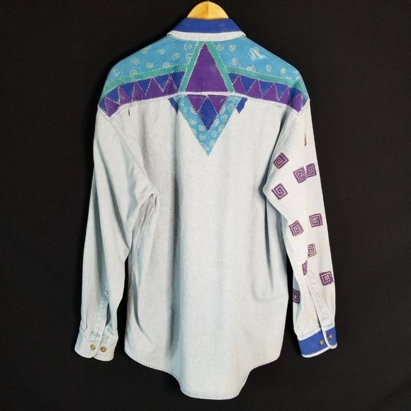 VINTAGE 90s Oversized Denim Button Down L / XL - Picture 3 of 13